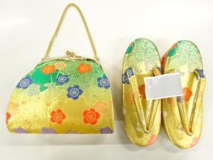 未使用品　梅模様織り出し子供用和装バッグ・草履セット